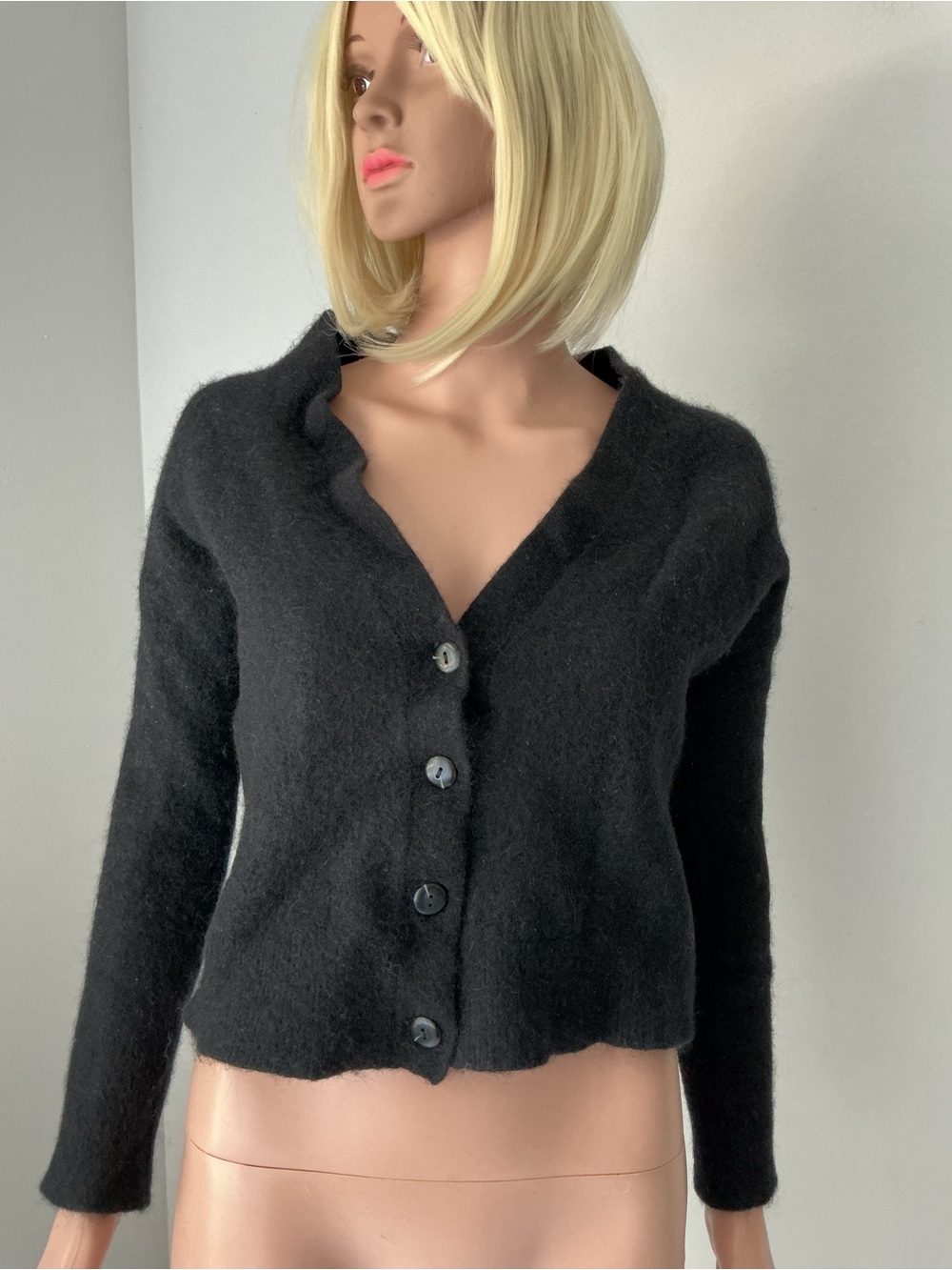 lululemon athletica Black Cropped Fuzzy V-Neck Button Cardigan.